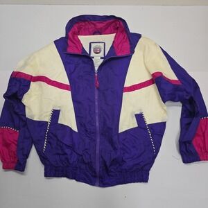 Vintage Atlantic Beach Colorblock Windbreaker Jacket Purple Pink White Womens M